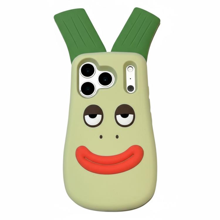 For iPhone 17 Pro Max Cute Big Green Onion Design Silicone Shockproof Phone Case