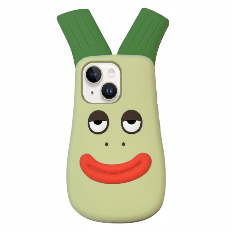 For iPhone 13 Cute Big Green Onion Design Silicone Shockproof Phone Case