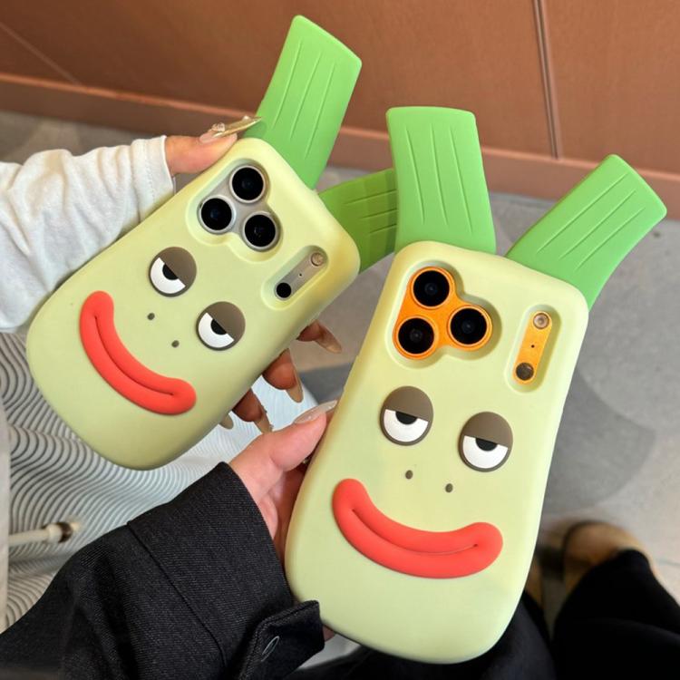 For iPhone 15 Pro Cute Big Green Onion Design Silicone Shockproof Phone Case