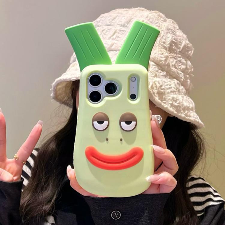 For iPhone 16 Pro Cute Big Green Onion Design Silicone Shockproof Phone Case