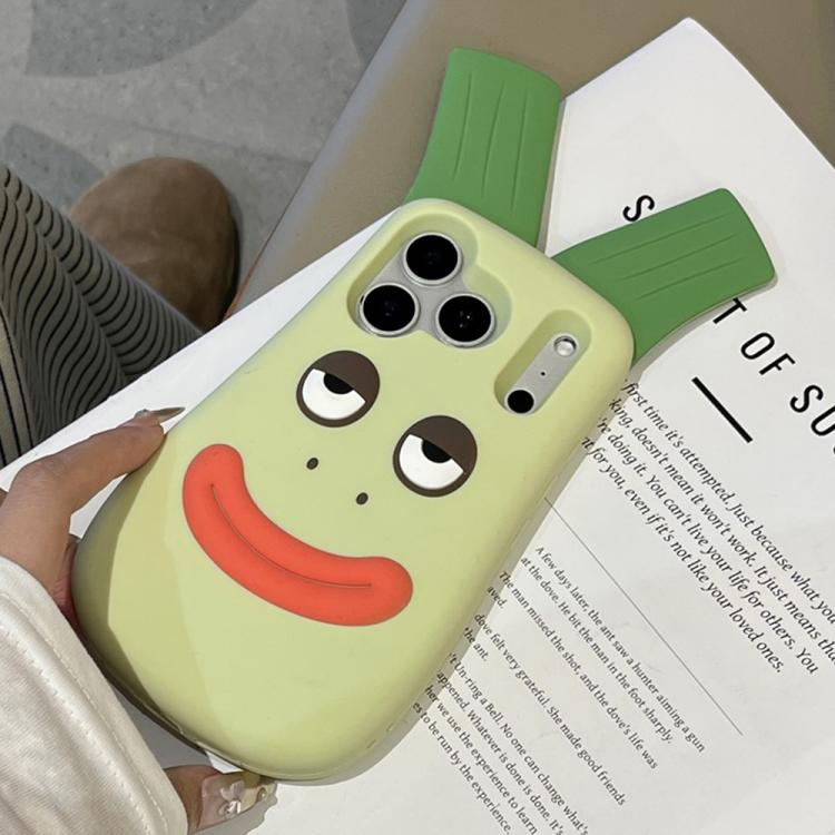 For iPhone 16 Cute Big Green Onion Design Silicone Shockproof Phone Case