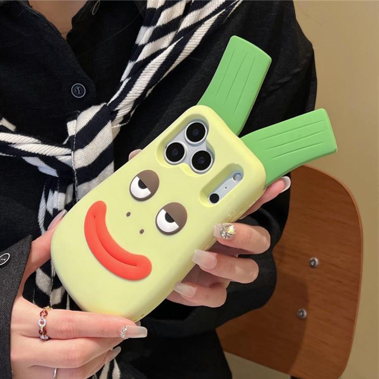 For iPhone 16 Pro Cute Big Green Onion Design Silicone Shockproof Phone Case