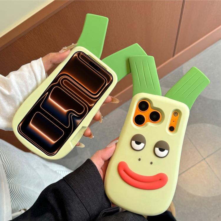 For iPhone 15 Pro Cute Big Green Onion Design Silicone Shockproof Phone Case