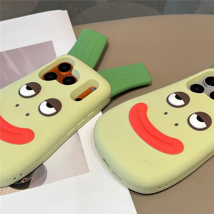 For iPhone 15 Pro Cute Big Green Onion Design Silicone Shockproof Phone Case
