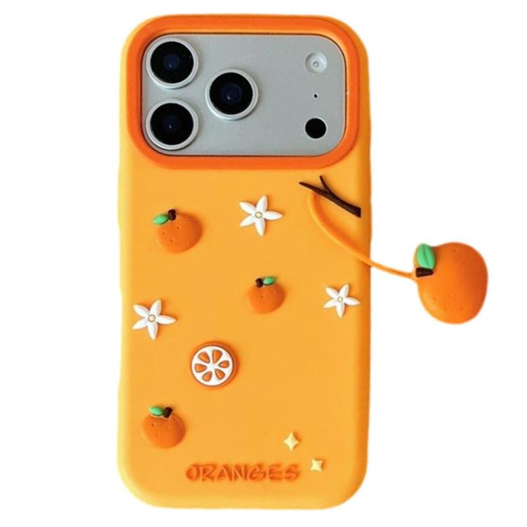 For iPhone 17 Pro Max Cute Orange Shape Pendant Silicone Shockproof Phone Case