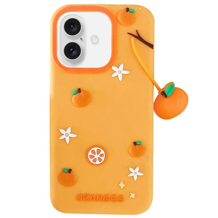 For iPhone 17 Cute Orange Shape Pendant Silicone Shockproof Phone Case