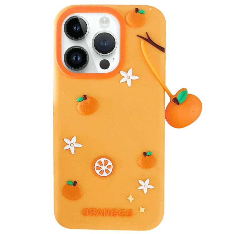 For iPhone 15 Pro Max Cute Orange Shape Pendant Silicone Shockproof Phone Case