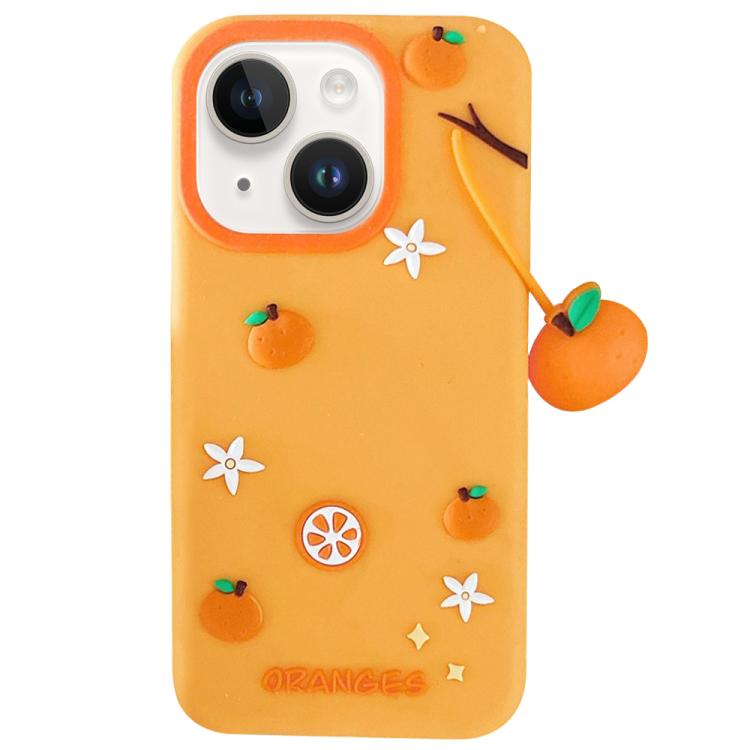 For iPhone 14 Cute Orange Shape Pendant Silicone Shockproof Phone Case