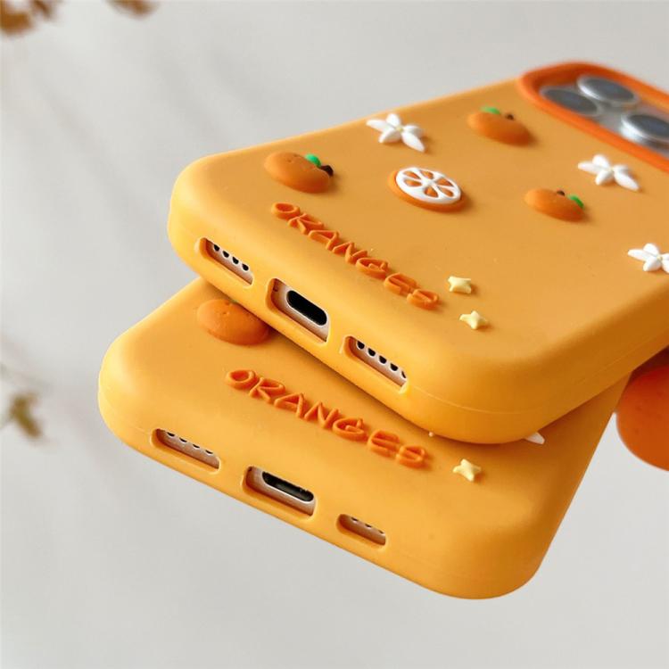 For iPhone 14 Pro Max Cute Orange Shape Pendant Silicone Shockproof Phone Case