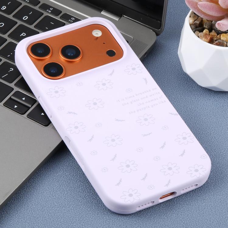 For iPhone 15 Pro Max Large Hole Daisy Floral Printed Liquid Silicone Phone Case