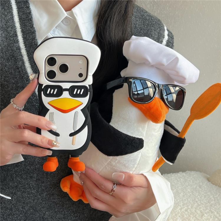 For iPhone 17 Pro Cute 3D Cartoon Chef Penguin Design Shockproof Silicone Phone Case