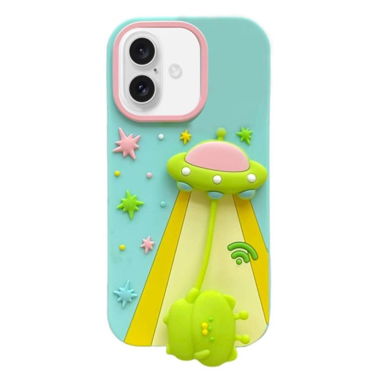 For iPhone 17 Cute 3D UFO Alien Pendant Design Silicone Shockproof Phone Case