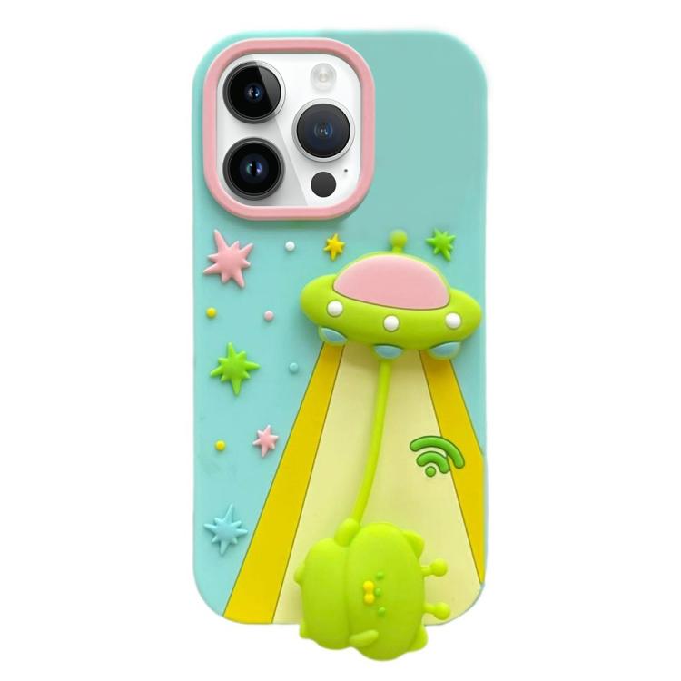 For iPhone 14 Pro Max Cute 3D UFO Alien Pendant Design Silicone Shockproof Phone Case