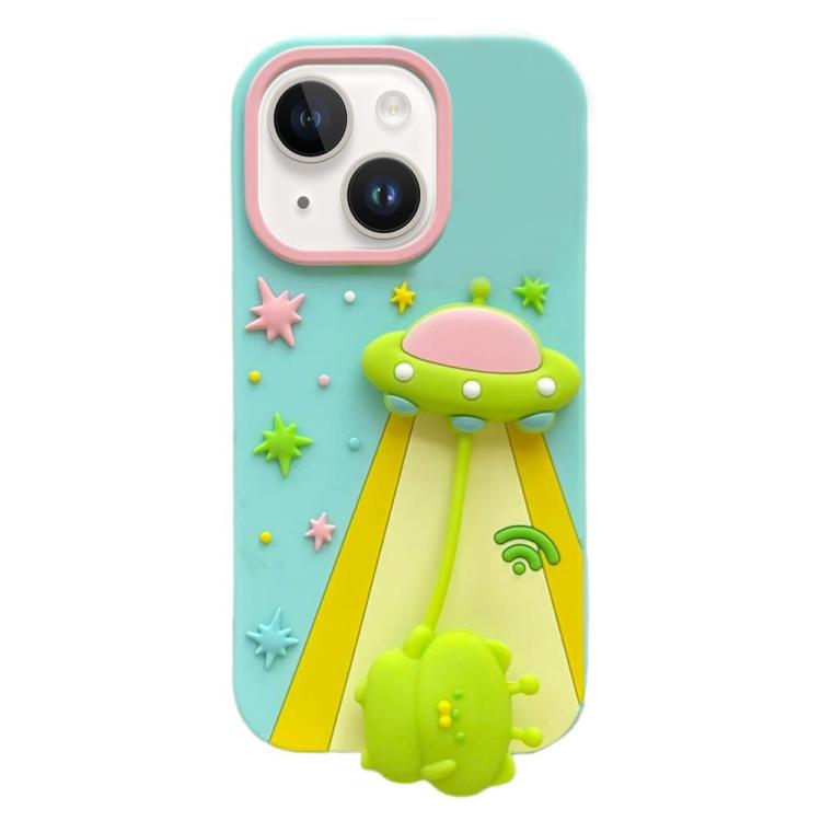 For iPhone 13 Cute 3D UFO Alien Pendant Design Silicone Shockproof Phone Case