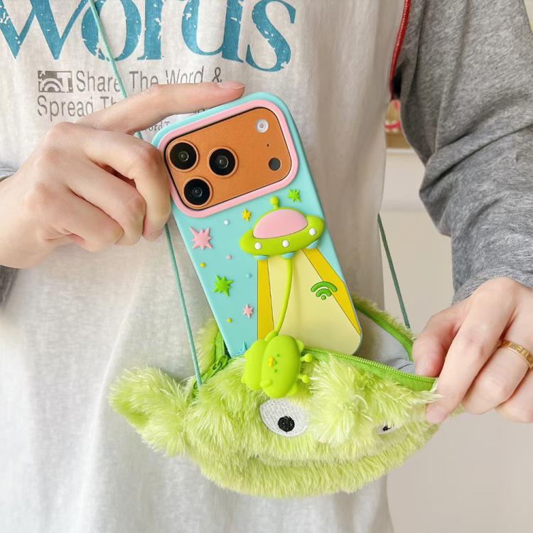 For iPhone 13 Pro Cute 3D UFO Alien Pendant Design Silicone Shockproof Phone Case