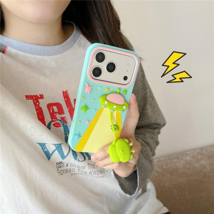 For iPhone 13 Pro Max Cute 3D UFO Alien Pendant Design Silicone Shockproof Phone Case