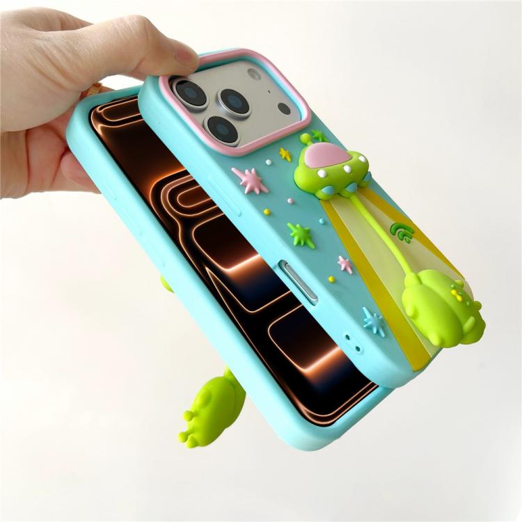 For iPhone 14 Pro Cute 3D UFO Alien Pendant Design Silicone Shockproof Phone Case
