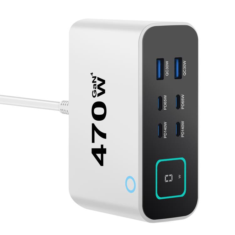 YMX-615-LCD470W 4xType-C and 2xUSB 470W GaN Multi-Function Charger, Plug:UK Plug