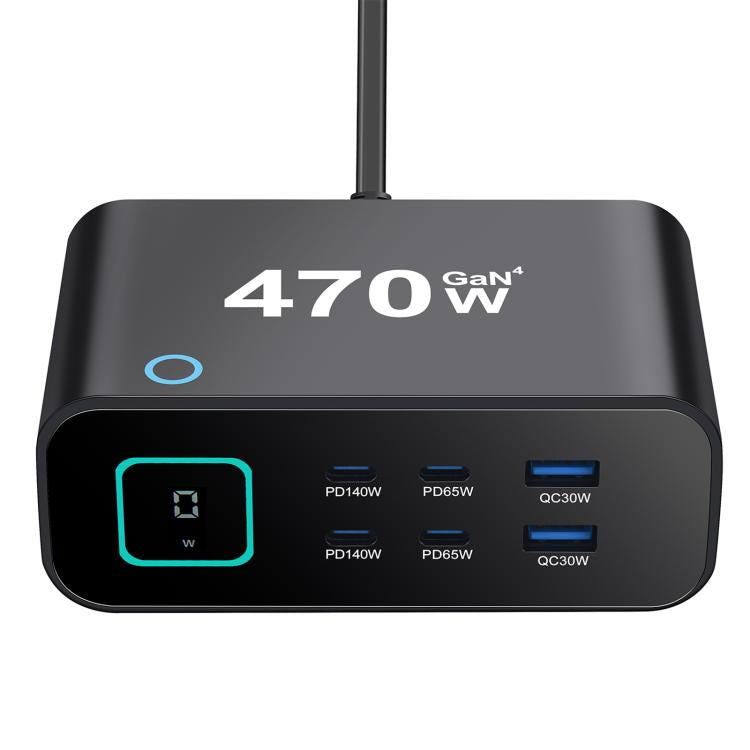 YMX-615-LCD470W 4xType-C and 2xUSB 470W GaN Multi-Function Charger, Plug:US Plug