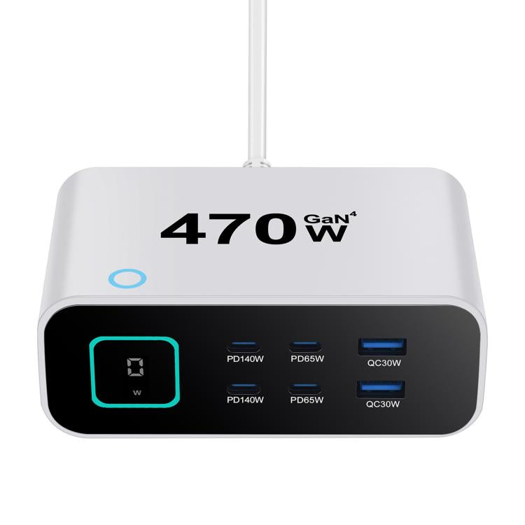 YMX-615-LCD470W 4xType-C and 2xUSB 470W GaN Multi-Function Charger, Plug:US Plug