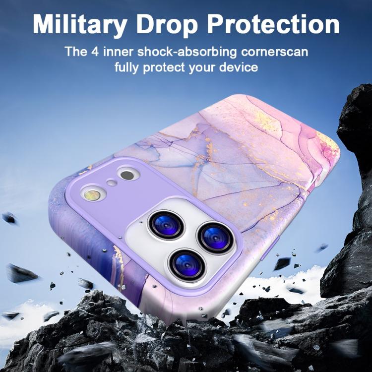 For iPhone 17 Pro Water Transfer Printing Marble Pattern PC + TPU Phone Case
