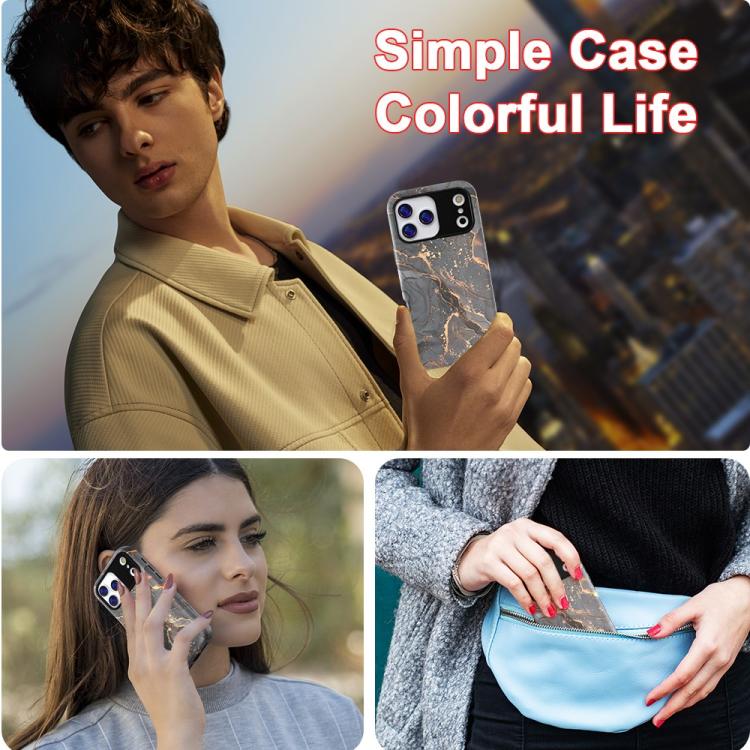 For iPhone 17 Water Transfer Printing Marble Pattern PC + TPU Phone Case