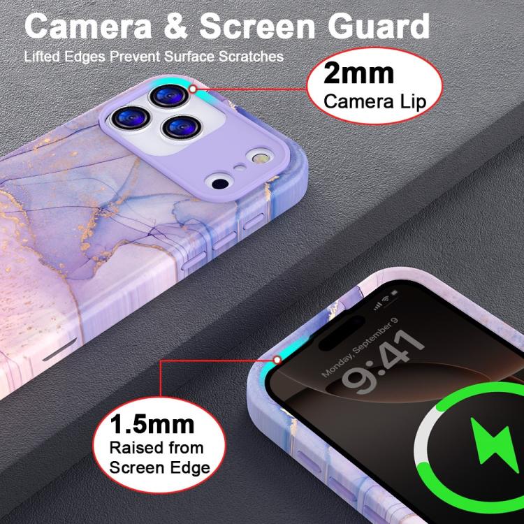 For iPhone 17 Water Transfer Printing Marble Pattern PC + TPU Phone Case