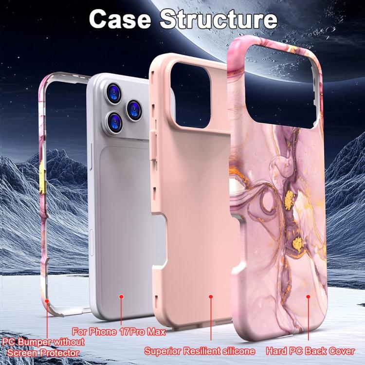 For iPhone 17 Water Transfer Printing Marble Pattern PC + TPU Phone Case