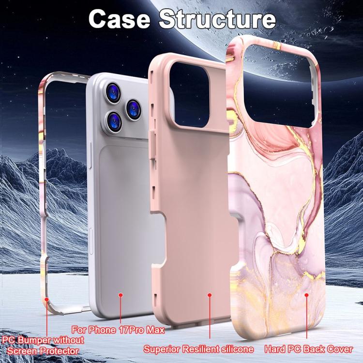For iPhone 15 Pro Max Water Transfer Printing Marble Pattern PC + TPU Phone Case