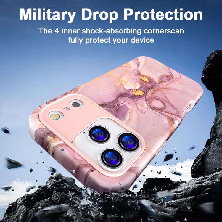 For iPhone 15 Pro Max Water Transfer Printing Marble Pattern PC + TPU Phone Case