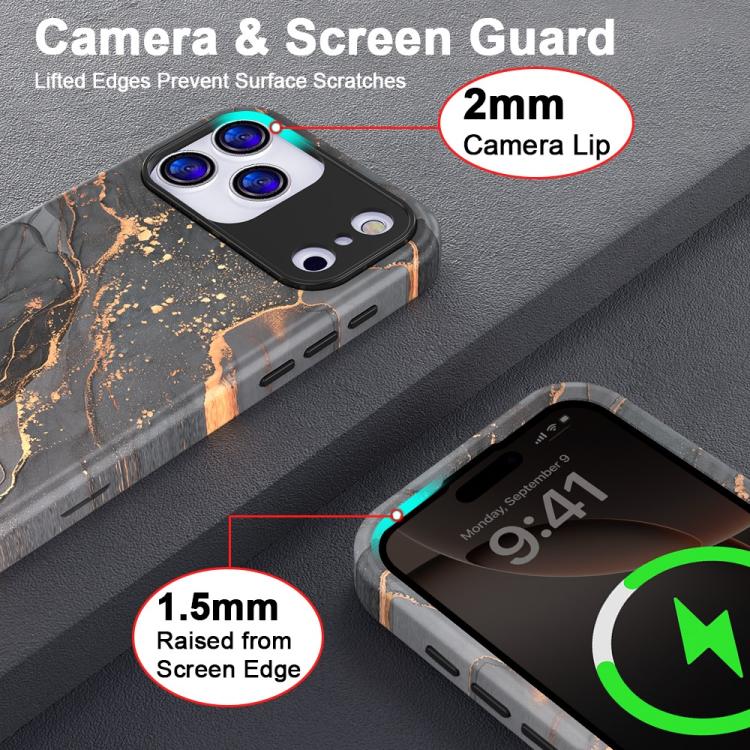For iPhone 15 Plus Water Transfer Printing Marble Pattern PC + TPU Phone Case