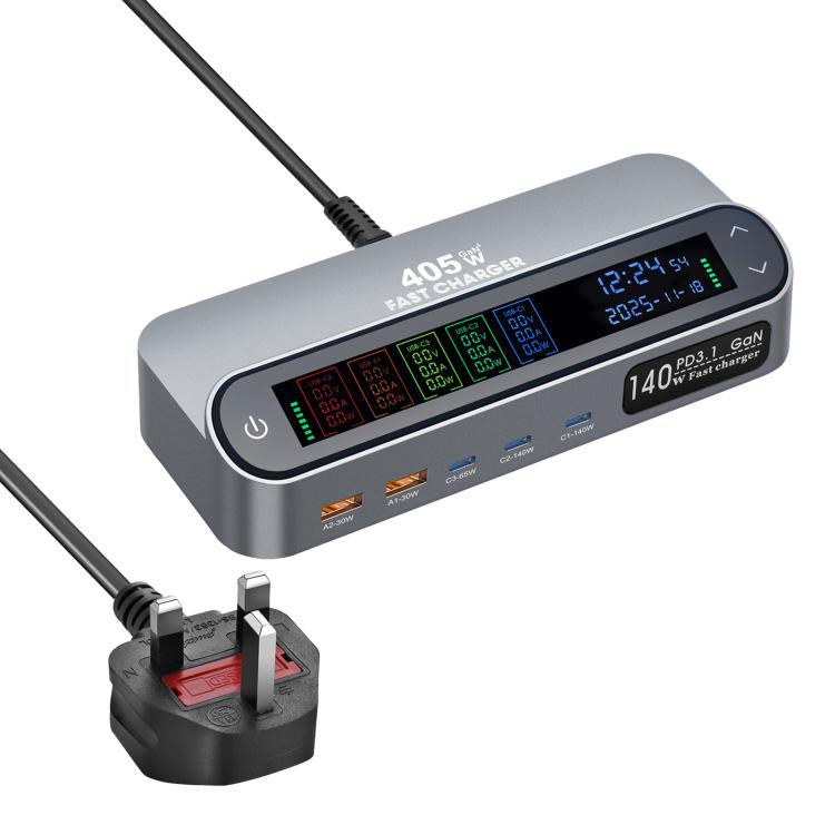 YMX-LCD405W 405W 3xType-C and 2xUSB GaN Smart Digital Display Multi-Function Charger