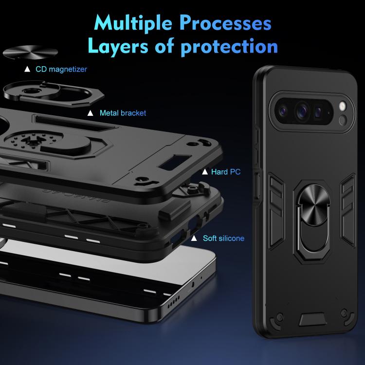 For Google Pixel 9 Pro XL Shockproof Metal Ring Holder Phone Case