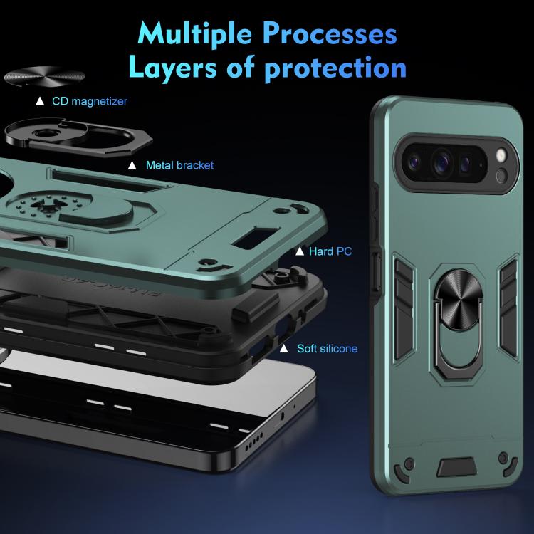 For Google Pixel 9 Pro XL Shockproof Metal Ring Holder Phone Case
