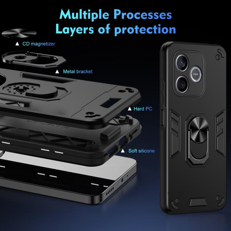 For Honor 600 Lite Global Shockproof Metal Ring Holder Phone Case