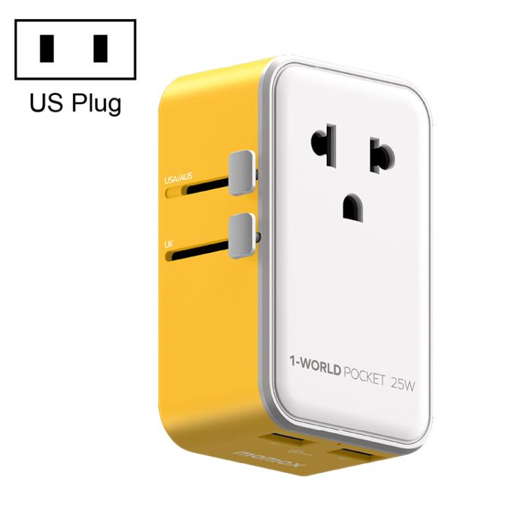 MOMAX UA32 1-World Pocket 25W 4-Port Ultra-thin GaN Universal Travel Adapter, Plug:US Plug