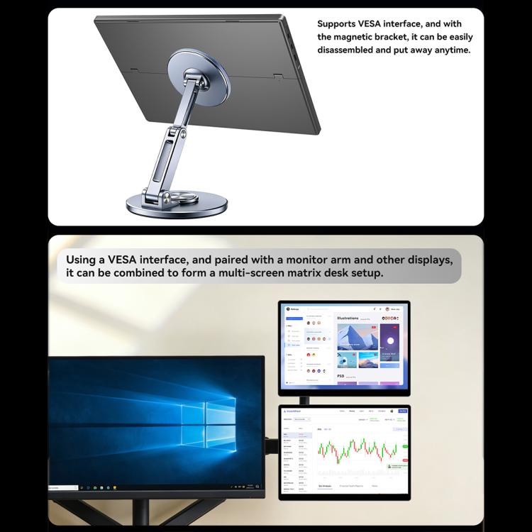 HAILESI S135 13.5 inch 2.2K 500nit Portable Monitor with Folding Stand - Grey