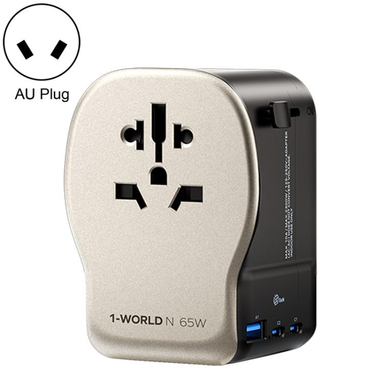 MOMAX UA35 1-World N 65W Three-Port GaN Universal Travel Adapter, Plug:AU Plug - Titanium Gold