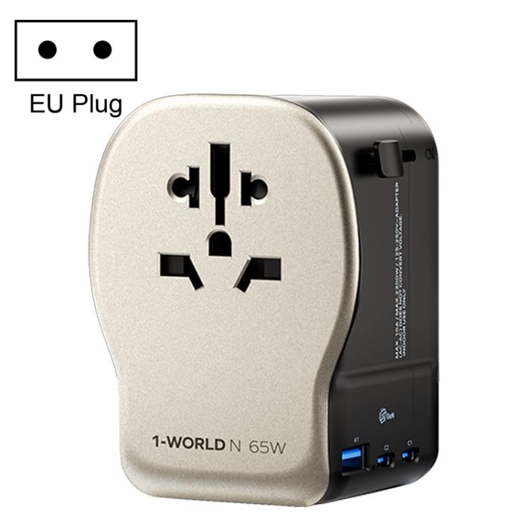 MOMAX UA35 1-World N 65W Three-Port GaN Universal Travel Adapter, Plug:EU Plug - Titanium Gold
