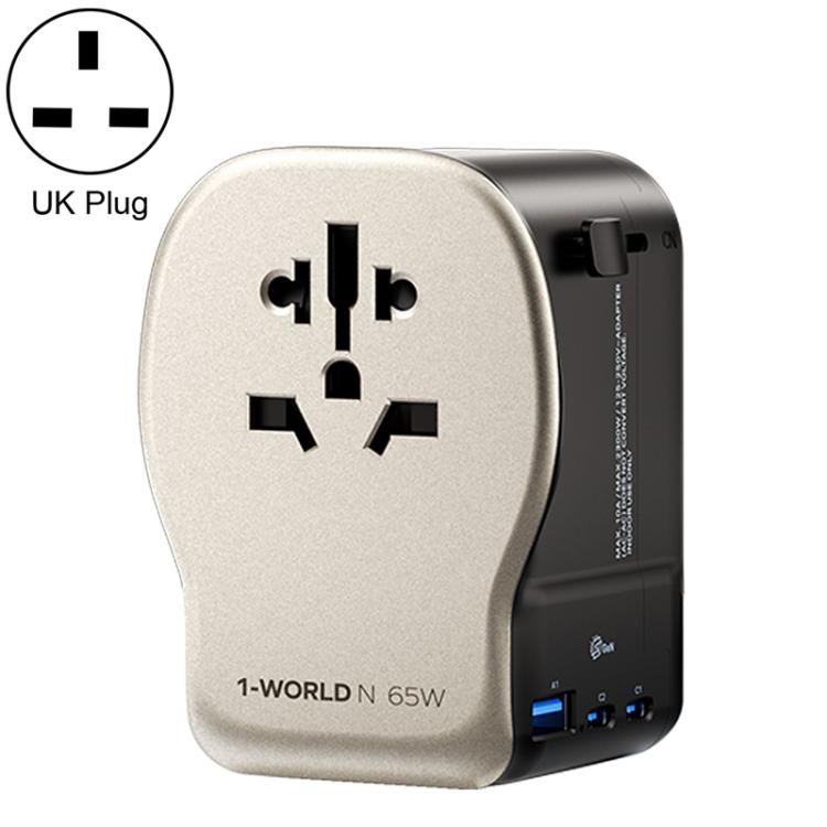 MOMAX UA35 1-World N 65W Three-Port GaN Universal Travel Adapter, Plug:UK Plug - Titanium Gold