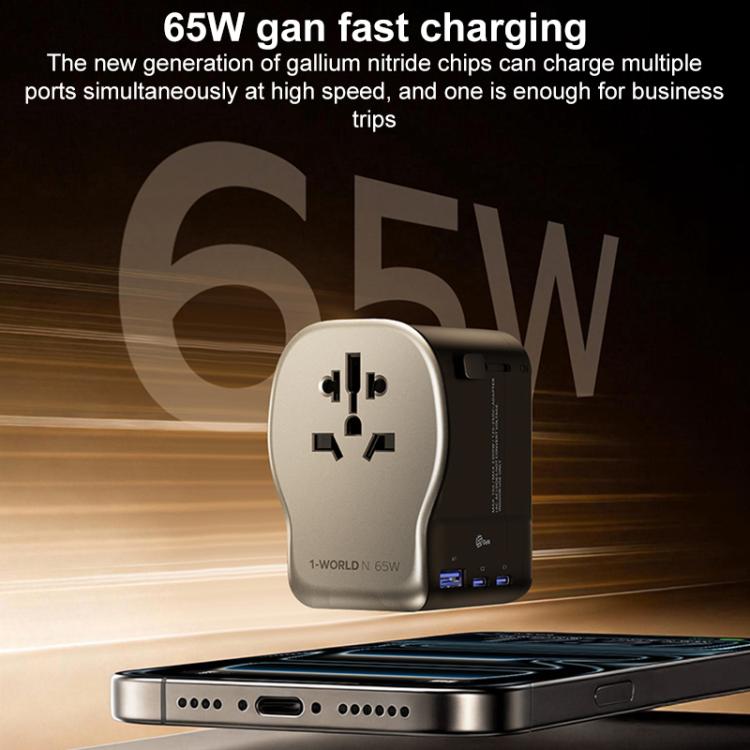 MOMAX UA35 1-World N 65W Three-Port GaN Universal Travel Adapter, Plug:UK Plug - Titanium Gold