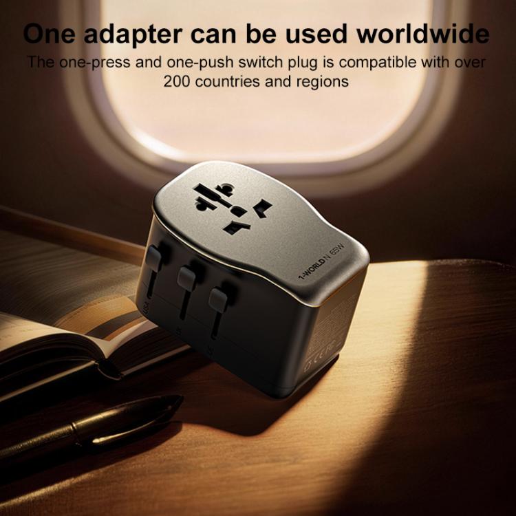 MOMAX UA35 1-World N 65W Three-Port GaN Universal Travel Adapter, Plug:AU Plug - Titanium Gold