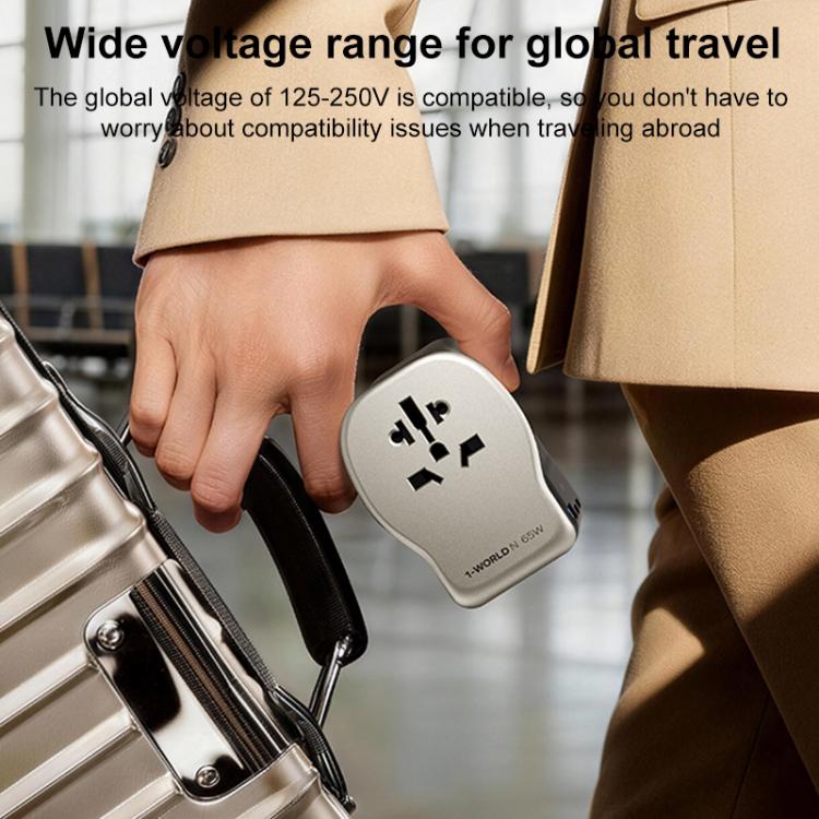 MOMAX UA35 1-World N 65W Three-Port GaN Universal Travel Adapter, Plug:EU Plug - Titanium Gold