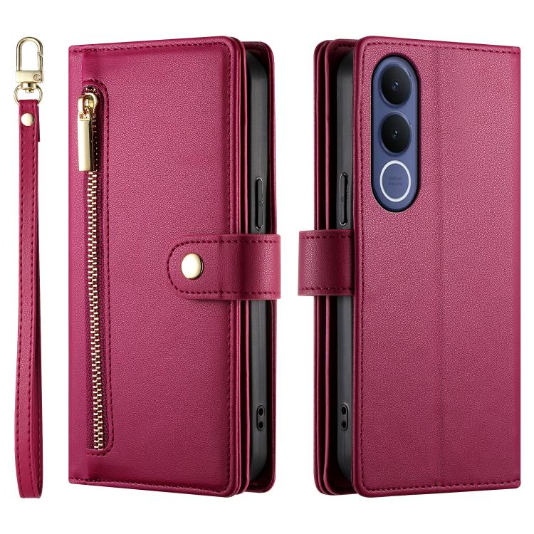 For vivo V70 FE 5G Nine Card-slot Zipper Wallet Bag Leather Phone Case