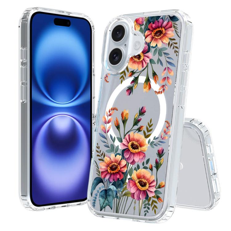 For iPhone 16 Pattern Printing TPU + PC Magnetic Shockproof Phone Case