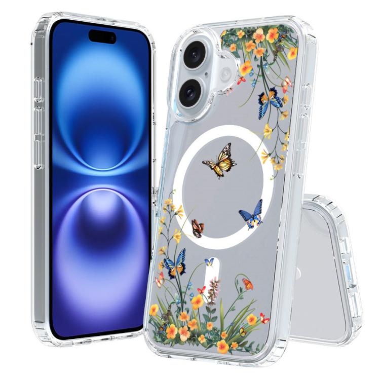 For iPhone 16 Pattern Printing TPU + PC Magnetic Shockproof Phone Case