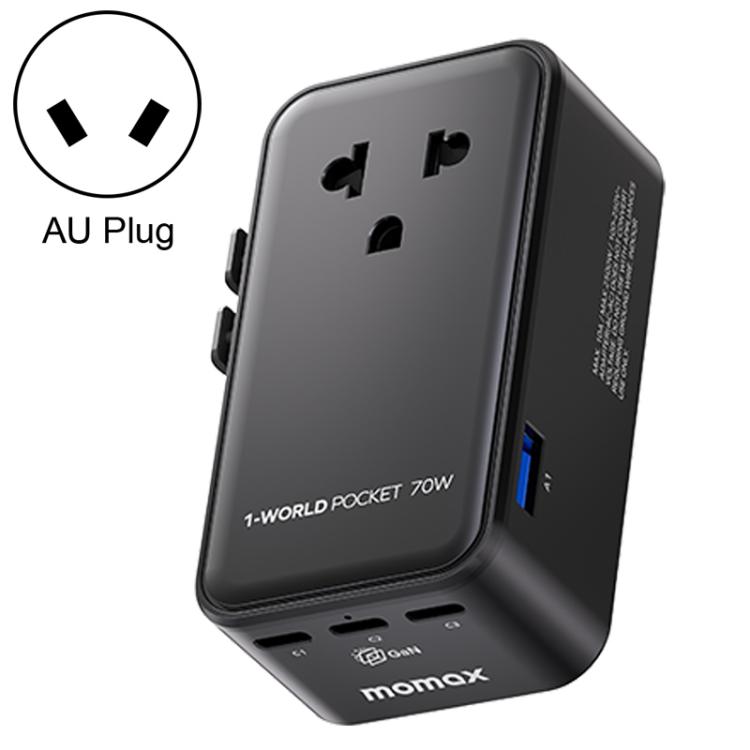 MOMAX UA36 1-World Pocket 70W 4-Port Ultra-Thin GaN Universal Travel Adapter, Plug:AU Plug