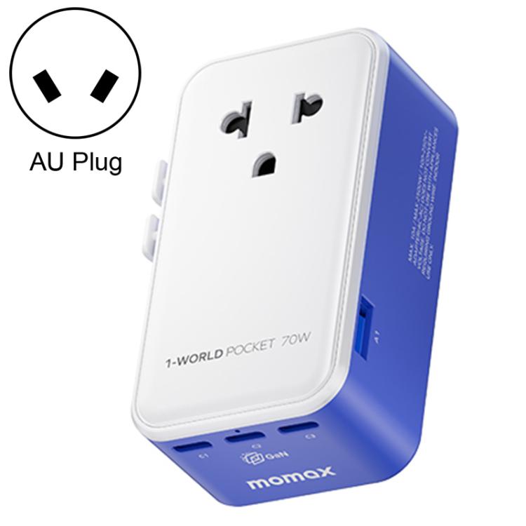 MOMAX UA36 1-World Pocket 70W 4-Port Ultra-Thin GaN Universal Travel Adapter, Plug:AU Plug