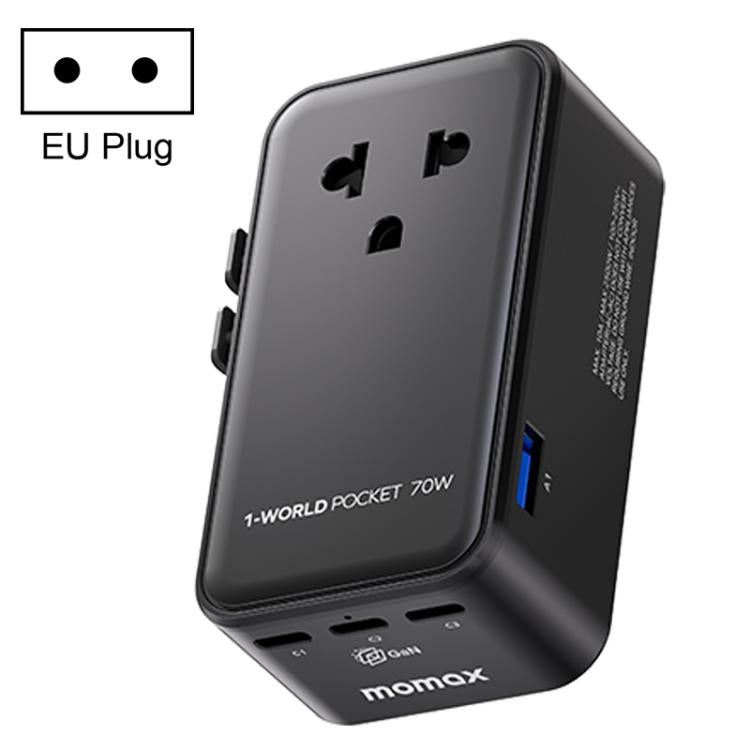 MOMAX UA36 1-World Pocket 70W 4-Port Ultra-Thin GaN Universal Travel Adapter, Plug:EU Plug