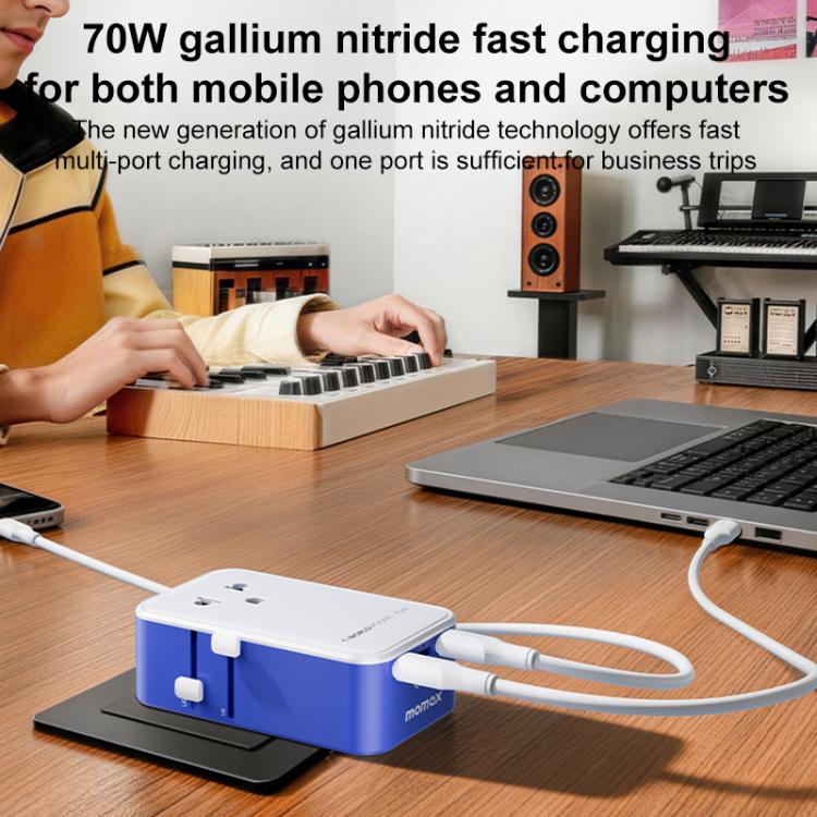 MOMAX UA36 1-World Pocket 70W 4-Port Ultra-Thin GaN Universal Travel Adapter, Plug:EU Plug